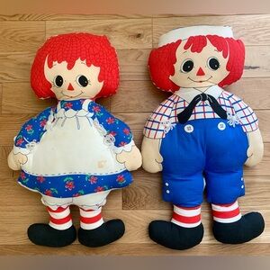 Vintage 1984 Raggedy Ann & Raggedy Andy Cut & Sew 25 Inch Pillow Dolls
